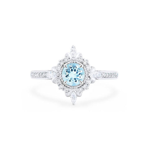 [Astrid] Art Deco Petite Engagement Ring in Aquamarine Women's Ring michelliafinejewelry   