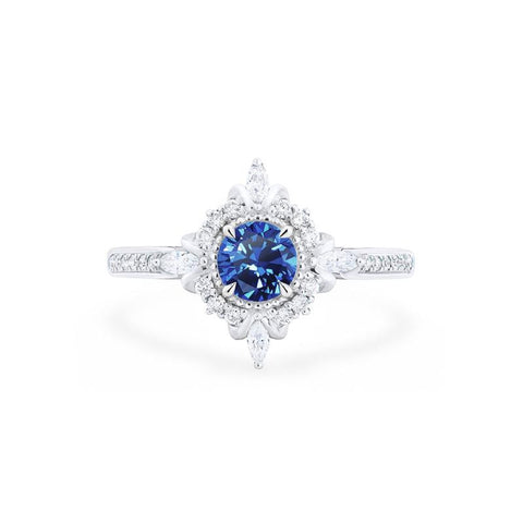 [Astrid] Art Deco Petite Engagement Ring in Lab Blue Sapphire Women's Ring michelliafinejewelry   