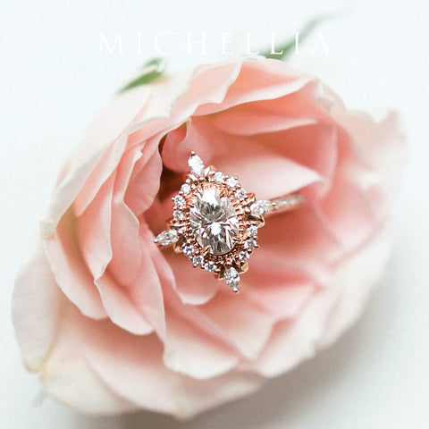 [Alessandra] Art Deco Oval Cut Engagement Ring in Diamond / Moissanite Women's Ring michelliafinejewelry   