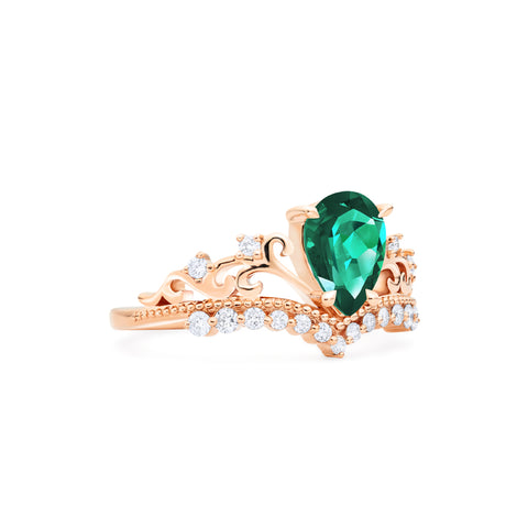 [Francesca] Heirloom Crown Pear Engagement Ring in Emerald Women's Ring michelliafinejewelry   