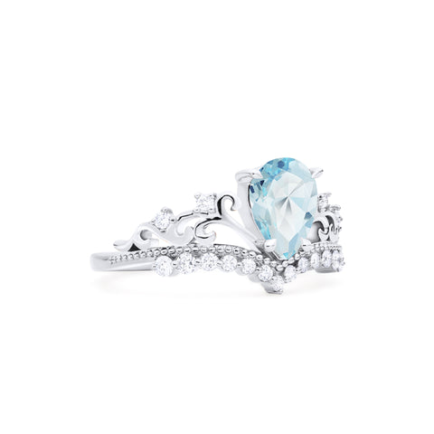 [Francesca] Heirloom Crown Pear Engagement Ring in Aquamarine Women's Ring michelliafinejewelry   