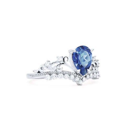 [Francesca] Heirloom Crown Pear Engagement Ring in Blue Sapphire Women's Ring michelliafinejewelry   