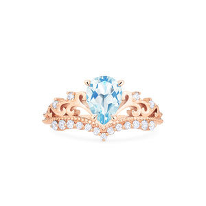 [Francesca] Heirloom Crown Pear Cut Ring in Aquamarine Women's Ring michelliafinejewelry   