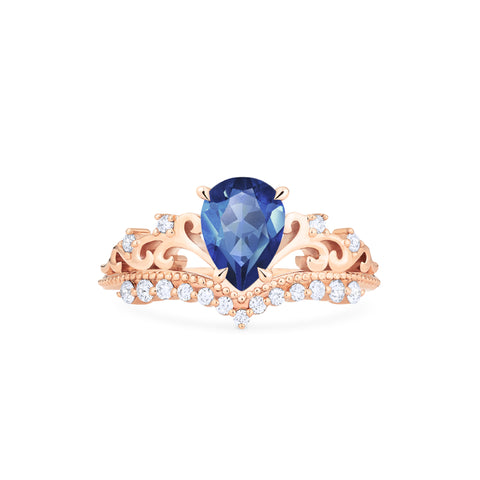 [Francesca] Heirloom Crown Pear Engagement Ring in Blue Sapphire Women's Ring michelliafinejewelry   