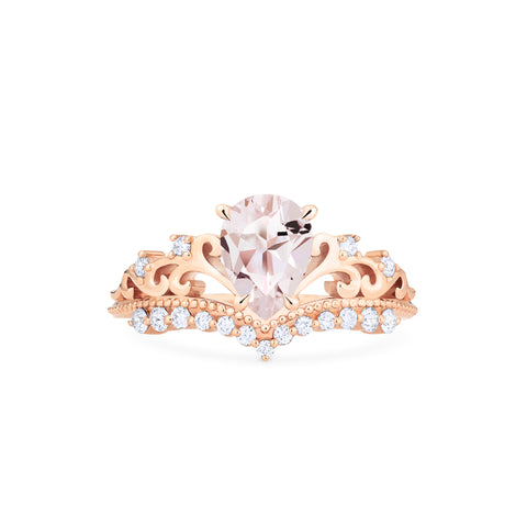 [Francesca] Heirloom Crown Pear Engagement Ring in Morganite Women's Ring michelliafinejewelry   