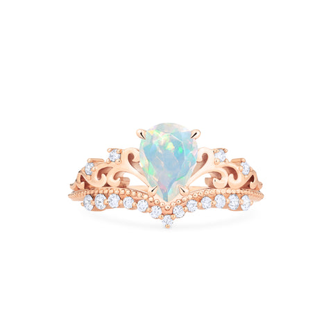 [Francesca] Heirloom Crown Pear Engagement Engagement Ring in Opal Women's Ring michelliafinejewelry   