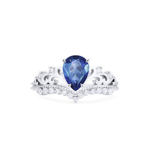 [Francesca] Heirloom Crown Pear Engagement Ring in Blue Sapphire Women's Ring michelliafinejewelry   