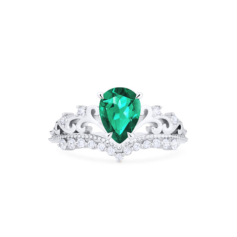 [Francesca] Heirloom Crown Pear Engagement Ring in Emerald Women's Ring michelliafinejewelry   