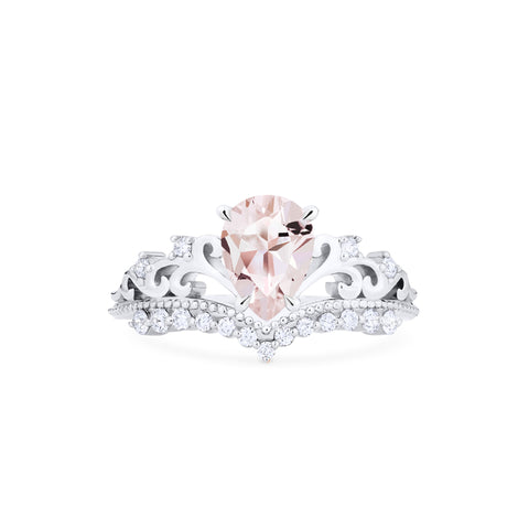 3 ct Oval Halo Morganite Diamond Vintage Engagement Ring 14k White Gold