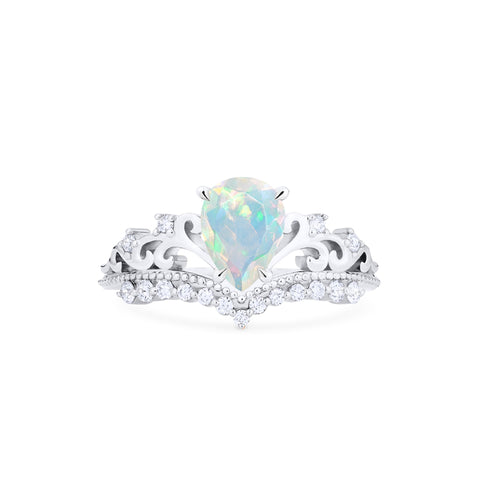 [Francesca] Heirloom Crown Pear Engagement Engagement Ring in Opal Women's Ring michelliafinejewelry   