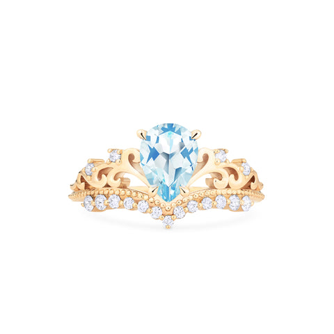 [Francesca] Heirloom Crown Pear Engagement Ring in Aquamarine Women's Ring michelliafinejewelry   