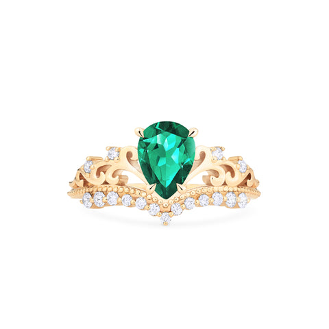 [Francesca] Heirloom Crown Pear Engagement Ring in Emerald Women's Ring michelliafinejewelry   