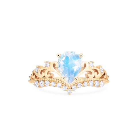[Francesca] Heirloom Crown Pear Engagement Ring in Moonstone Women's Ring michelliafinejewelry   