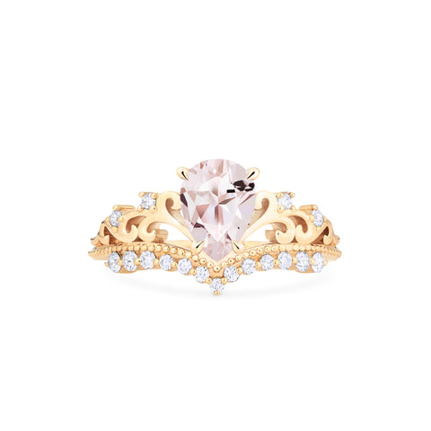 [Francesca] Heirloom Crown Pear Engagement Ring in Morganite Women's Ring michelliafinejewelry   