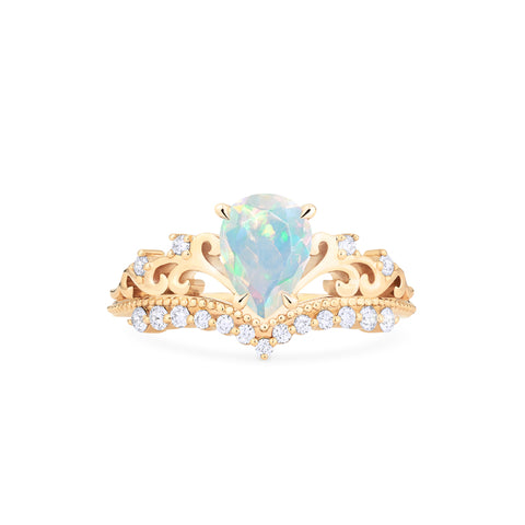 [Francesca] Heirloom Crown Pear Engagement Engagement Ring in Opal Women's Ring michelliafinejewelry   