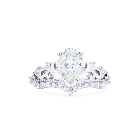 [Francesca] Heirloom Crown Pear Cut Engagement Ring in Diamond / Moissanite Women's Ring michelliafinejewelry   