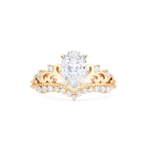 [Francesca] Heirloom Crown Pear Cut Engagement Ring in Diamond / Moissanite Women's Ring michelliafinejewelry   