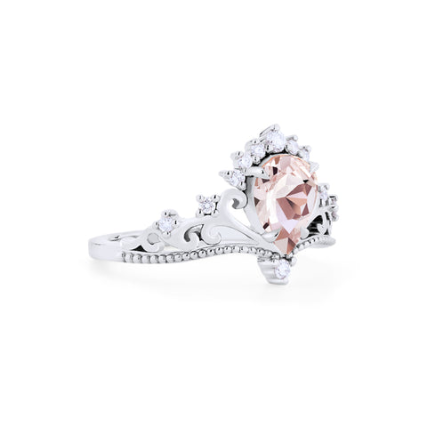 [Reinette] Empress Crown Pear Cut Ring in Morganite Women's Ring michelliafinejewelry   