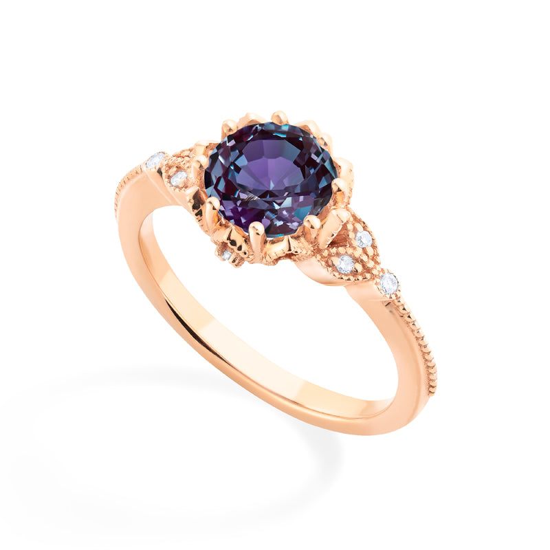 [Evanthe] Vintage Floral Engagement Ring in Lab Alexandrite Women's Ring michelliafinejewelry   