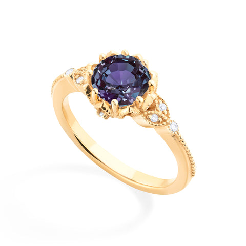 [Evanthe] Vintage Floral Engagement Ring in Lab Alexandrite Women's Ring michelliafinejewelry   