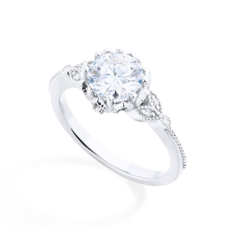 [Evanthe] Vintage Floral Engagement Ring in Diamond / Moissanite Women's Ring michelliafinejewelry   