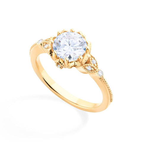 [Evanthe] Vintage Floral Engagement Ring in Diamond / Moissanite Women's Ring michelliafinejewelry   