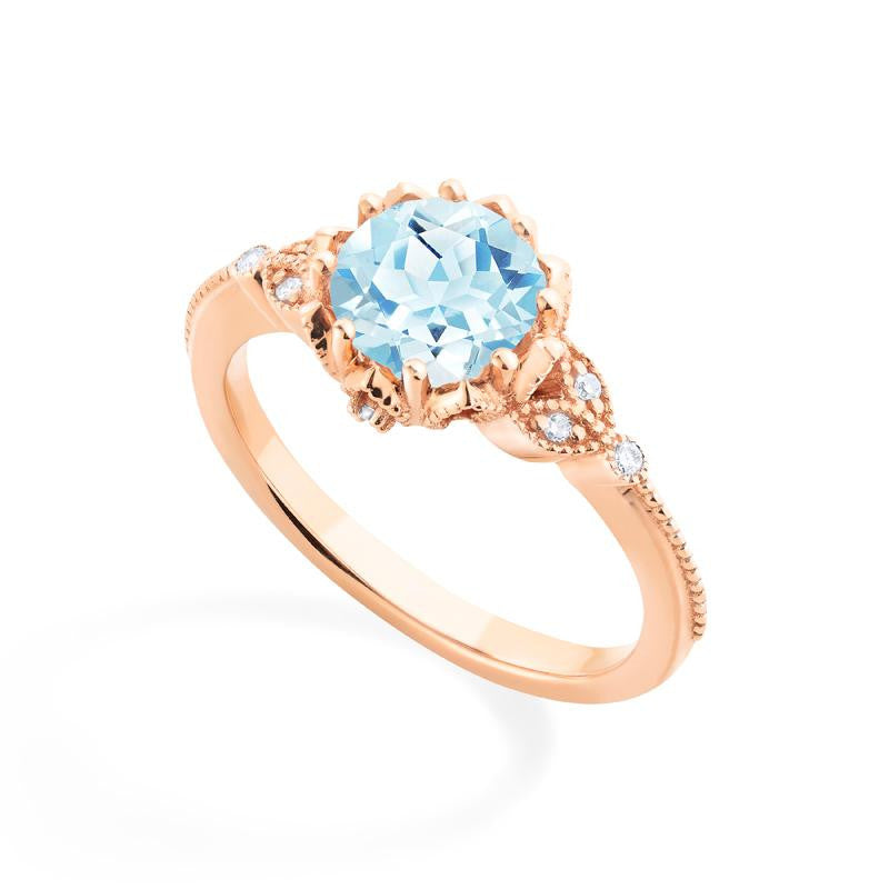 [Evanthe] Vintage Floral Engagement Ring in Aquamarine Women's Ring michelliafinejewelry   