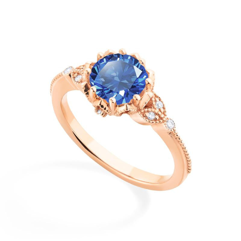 [Evanthe] Vintage Floral Engagement Ring in Blue Sapphire Women's Ring michelliafinejewelry   