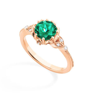 [Evanthe] Vintage Floral Engagement Ring in Emerald Women's Ring michelliafinejewelry   