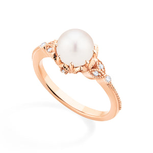 [Evanthe] Vintage Floral Engagement Ring in Akoya Pearl Women's Ring michelliafinejewelry   