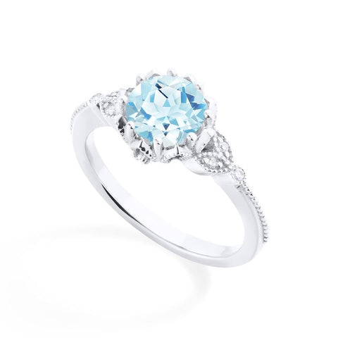 [Evanthe] Vintage Floral Engagement Ring in Aquamarine Women's Ring michelliafinejewelry   