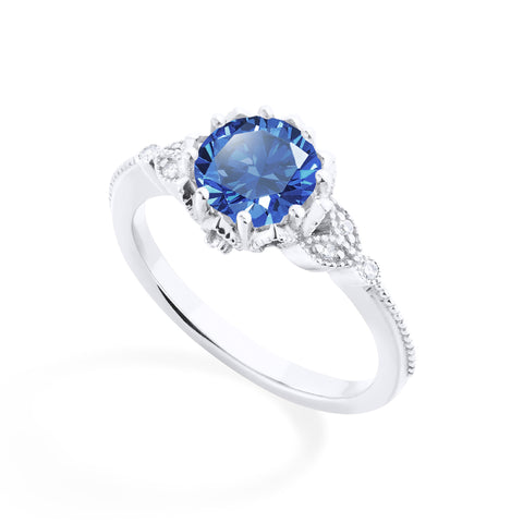 Evanthe | Vintage Floral Ring in Lab Blue Sapphire – Michellia Fine Jewelry