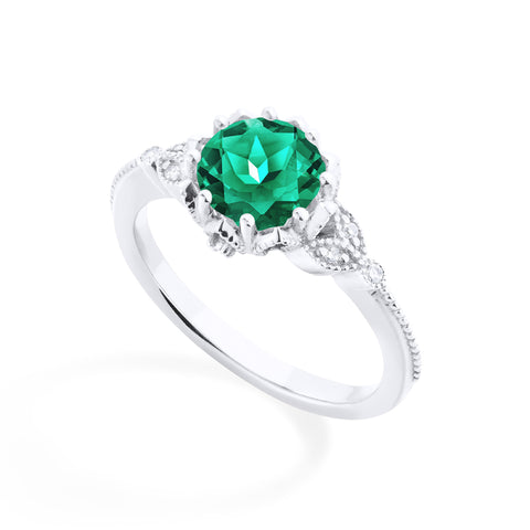 [Evanthe] Vintage Floral Engagement Ring in Emerald Women's Ring michelliafinejewelry   