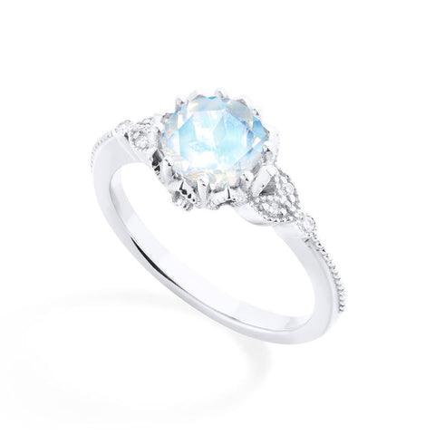 [Evanthe] Vintage Floral Engagement Ring in Moonstone Women's Ring michelliafinejewelry   