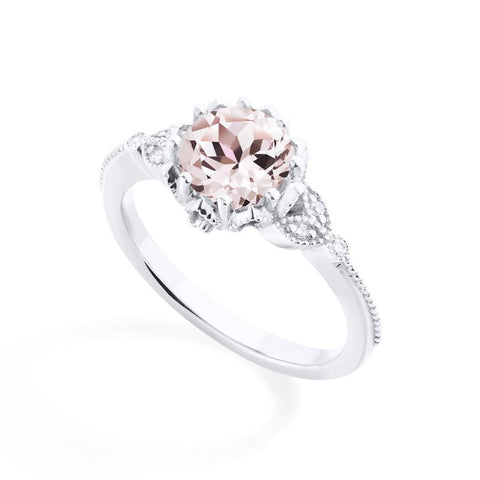 [Evanthe] Vintage Floral Engagement Ring in Morganite Women's Ring michelliafinejewelry   
