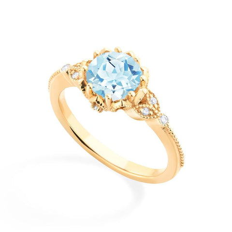 [Evanthe] Vintage Floral Engagement Ring in Aquamarine Women's Ring michelliafinejewelry   