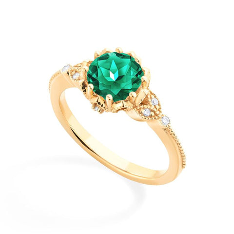 [Evanthe] Vintage Floral Engagement Ring in Emerald Women's Ring michelliafinejewelry   