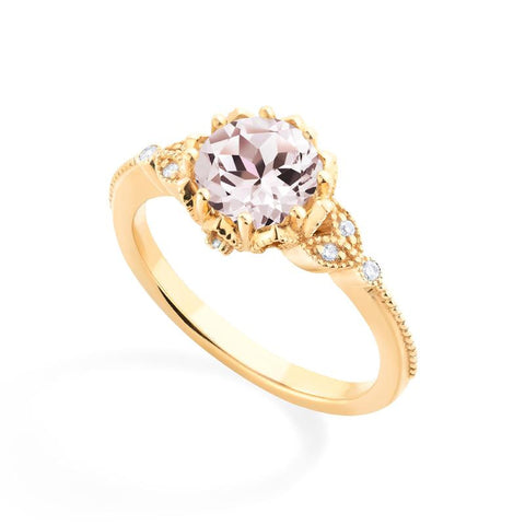 [Evanthe] Vintage Floral Engagement Ring in Morganite Women's Ring michelliafinejewelry   