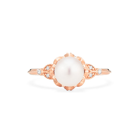[Evanthe] Vintage Floral Engagement Ring in Akoya Pearl Women's Ring michelliafinejewelry   