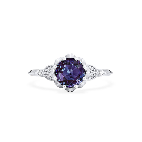 [Evanthe] Vintage Floral Engagement Ring in Lab Alexandrite Women's Ring michelliafinejewelry   