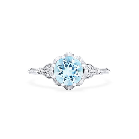 [Evanthe] Vintage Floral Engagement Ring in Aquamarine Women's Ring michelliafinejewelry   