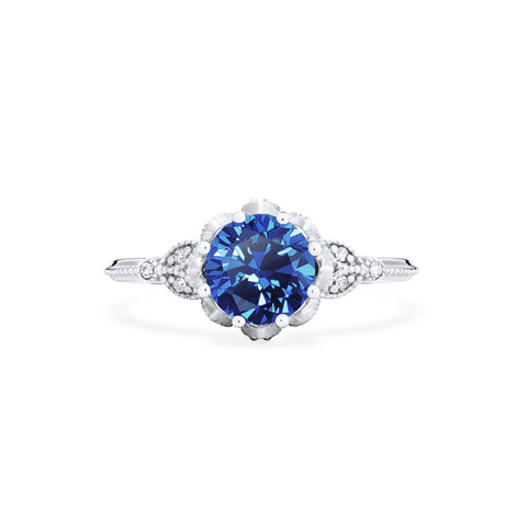 [Evanthe] Vintage Floral Engagement Ring in Blue Sapphire Women's Ring michelliafinejewelry   
