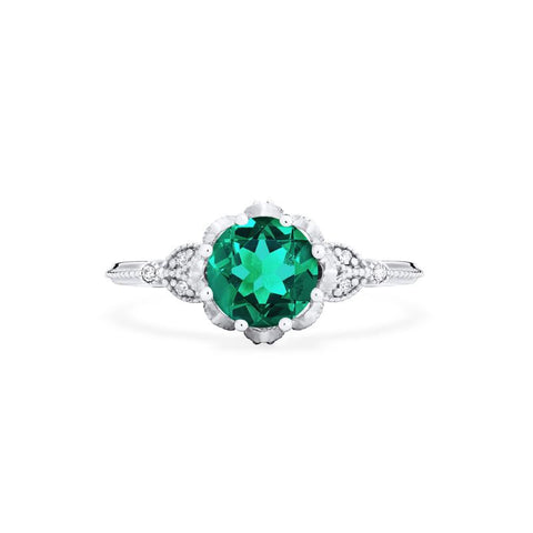[Evanthe] Vintage Floral Engagement Ring in Emerald Women's Ring michelliafinejewelry   