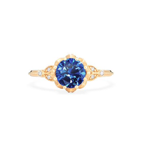 [Evanthe] Vintage Floral Engagement Ring in Blue Sapphire Women's Ring michelliafinejewelry   