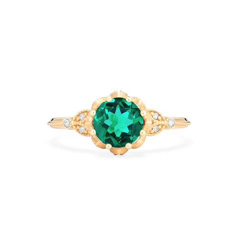 [Evanthe] Vintage Floral Engagement Ring in Emerald Women's Ring michelliafinejewelry   