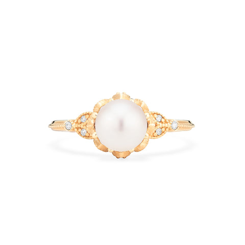 [Evanthe] Vintage Floral Engagement Ring in Akoya Pearl Women's Ring michelliafinejewelry   