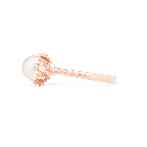 [Evanthe] Vintage Floral Engagement Ring in Akoya Pearl Women's Ring michelliafinejewelry   