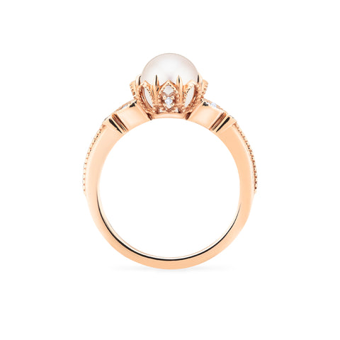 [Evanthe] Vintage Floral Engagement Ring in Akoya Pearl Women's Ring michelliafinejewelry   