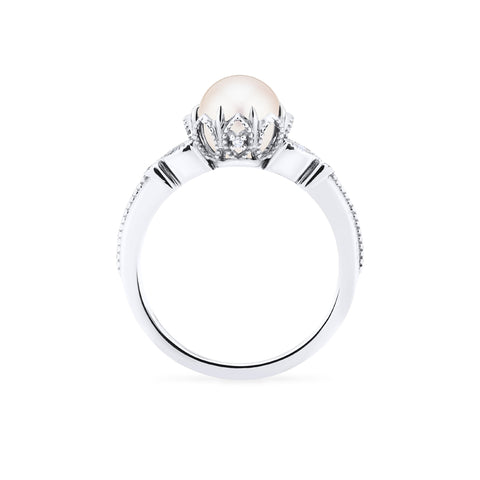 [Evanthe] Vintage Floral Engagement Ring in Akoya Pearl Women's Ring michelliafinejewelry   