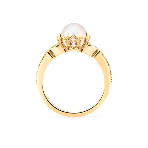 [Evanthe] Vintage Floral Engagement Ring in Akoya Pearl Women's Ring michelliafinejewelry   
